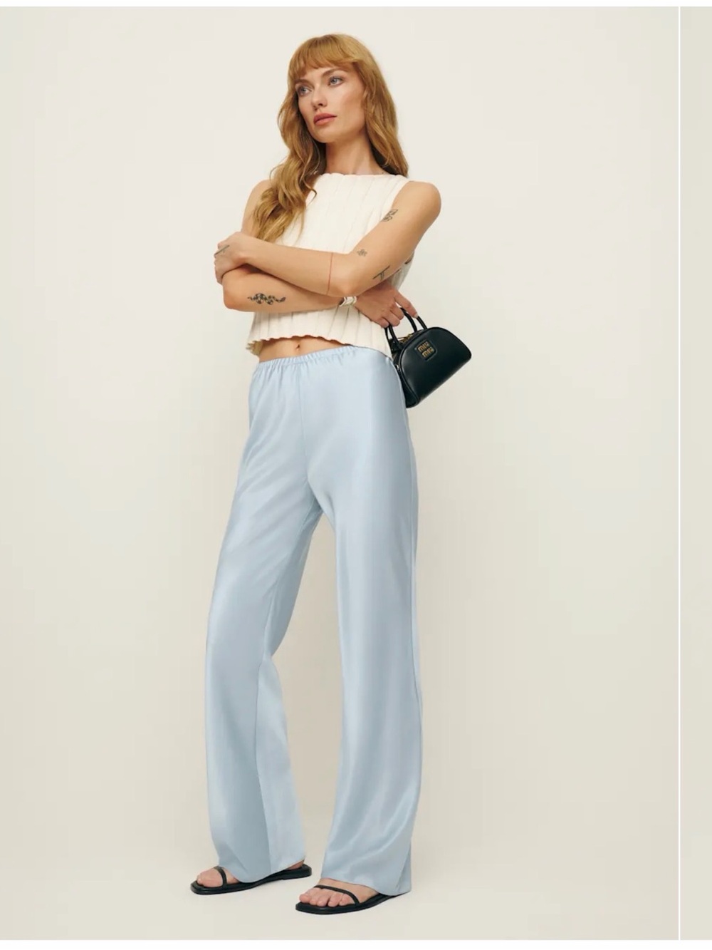 Reformation Gale Satin Bias Pants in Mineral XS